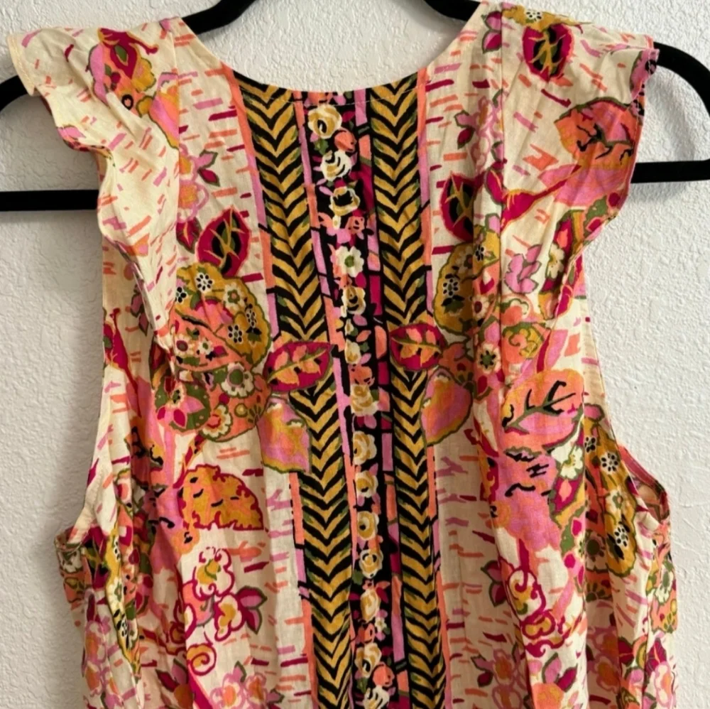 Free People Summer in Tulum Tunic Dress M Pink Combo Ruffle Tie Back - NWT - Picture 3 of 12
